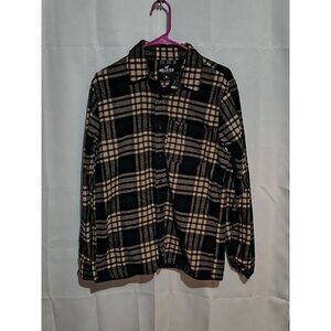 Hollister Shirt Mens Size Medium Black Khaki Tan Tartan Plaid Flannel Shirt